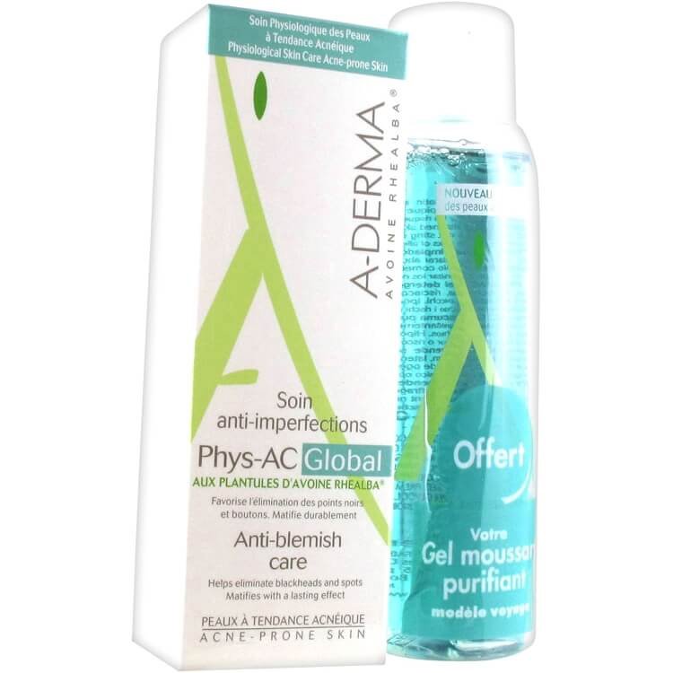 A-Derma Soin Anti-imperfections Phys-AC Global Κρέμα Κατά των Ατελειών 40ml & Δώρο Αφρίζον Gel Καθαρισμού Προσώπου