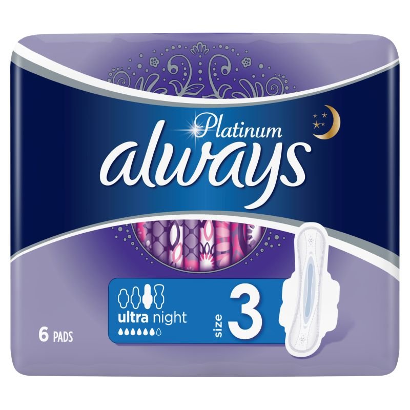 Always Platinum Σερβιέτες Μέγεθος 3 Ultra Night 6τμχ