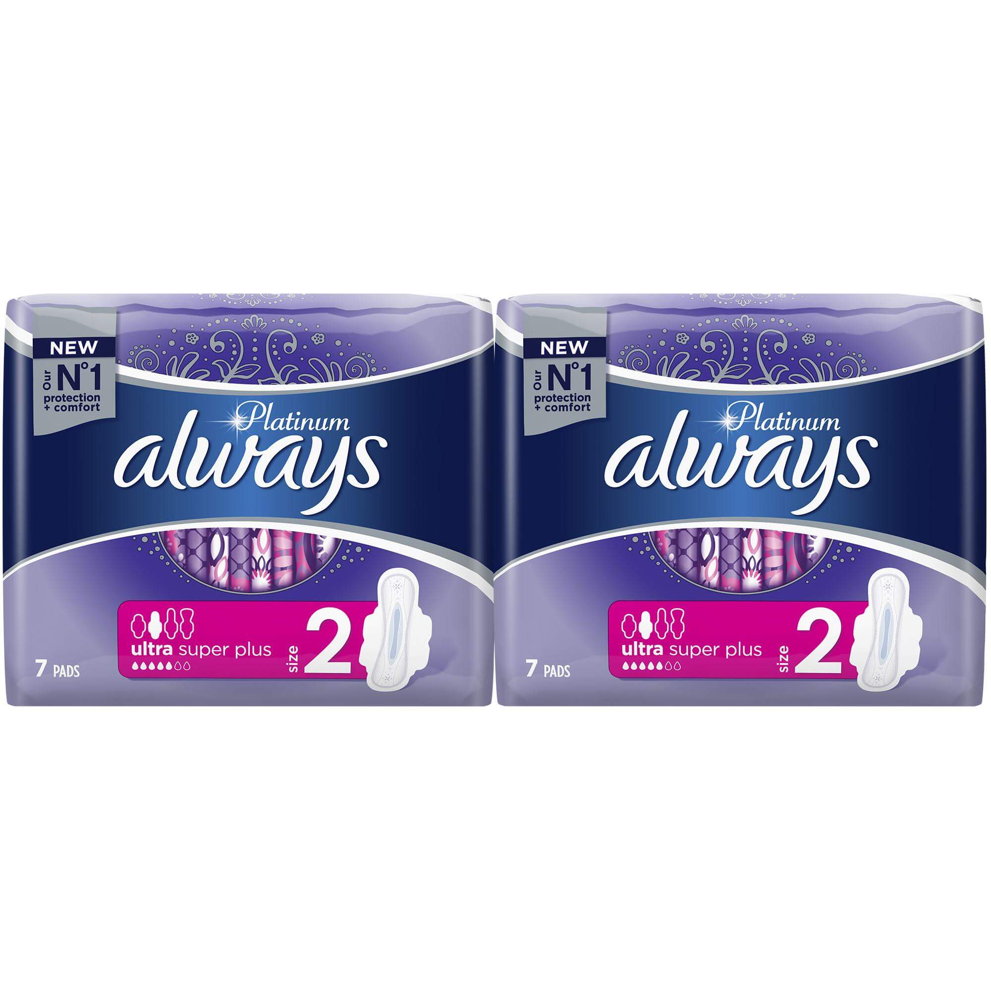 Always Πακέτο Προσφοράς Platinum Ultra Super Plus Size 2 Σερβιέτες με Φτερά 1+1 Δώρο 2×7 Τεμάχια