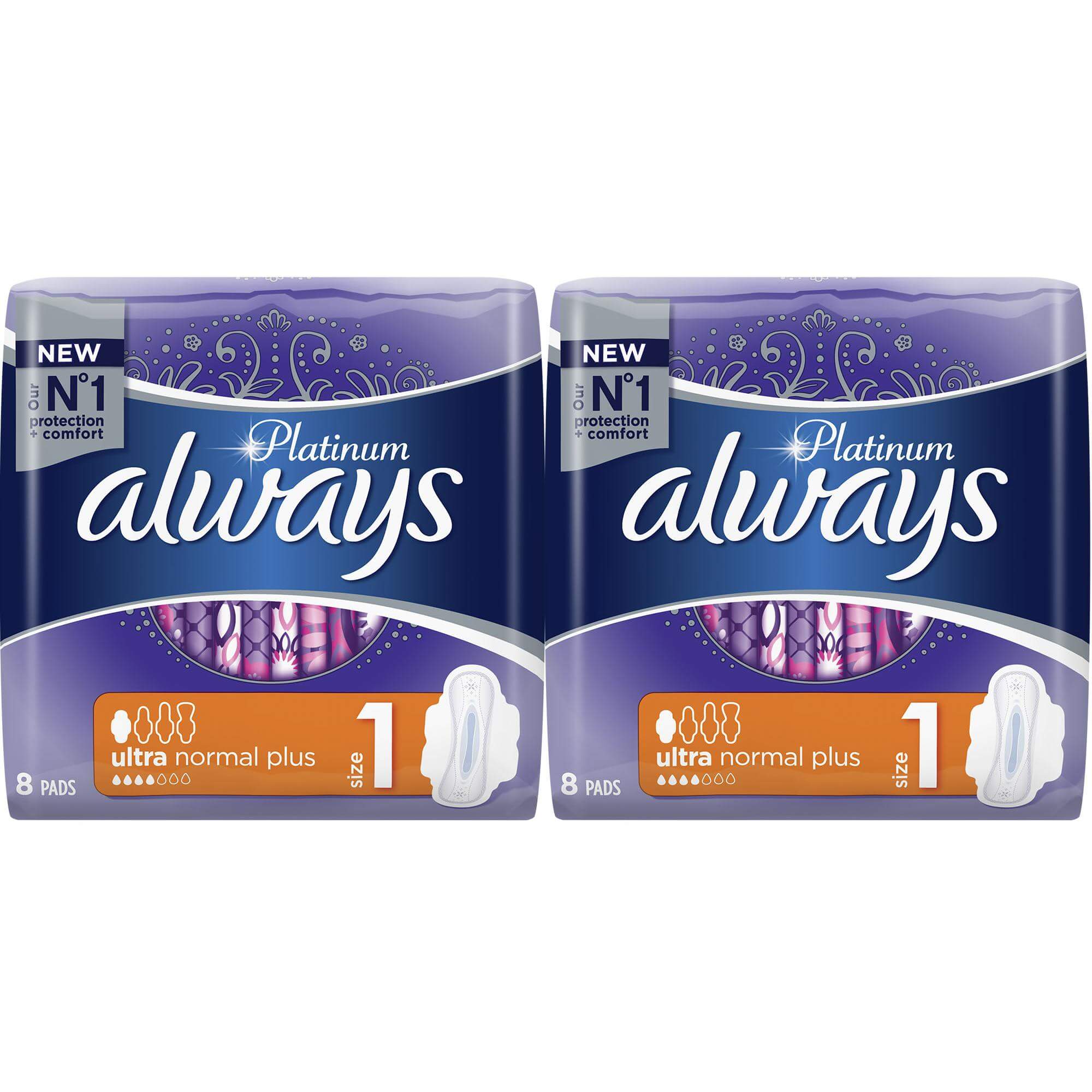 Always Πακέτο Προσφοράς Platinum Normal Plus Σερβιέτες με Φτερά 1+1 Δώρο 2×8 Τεμάχια