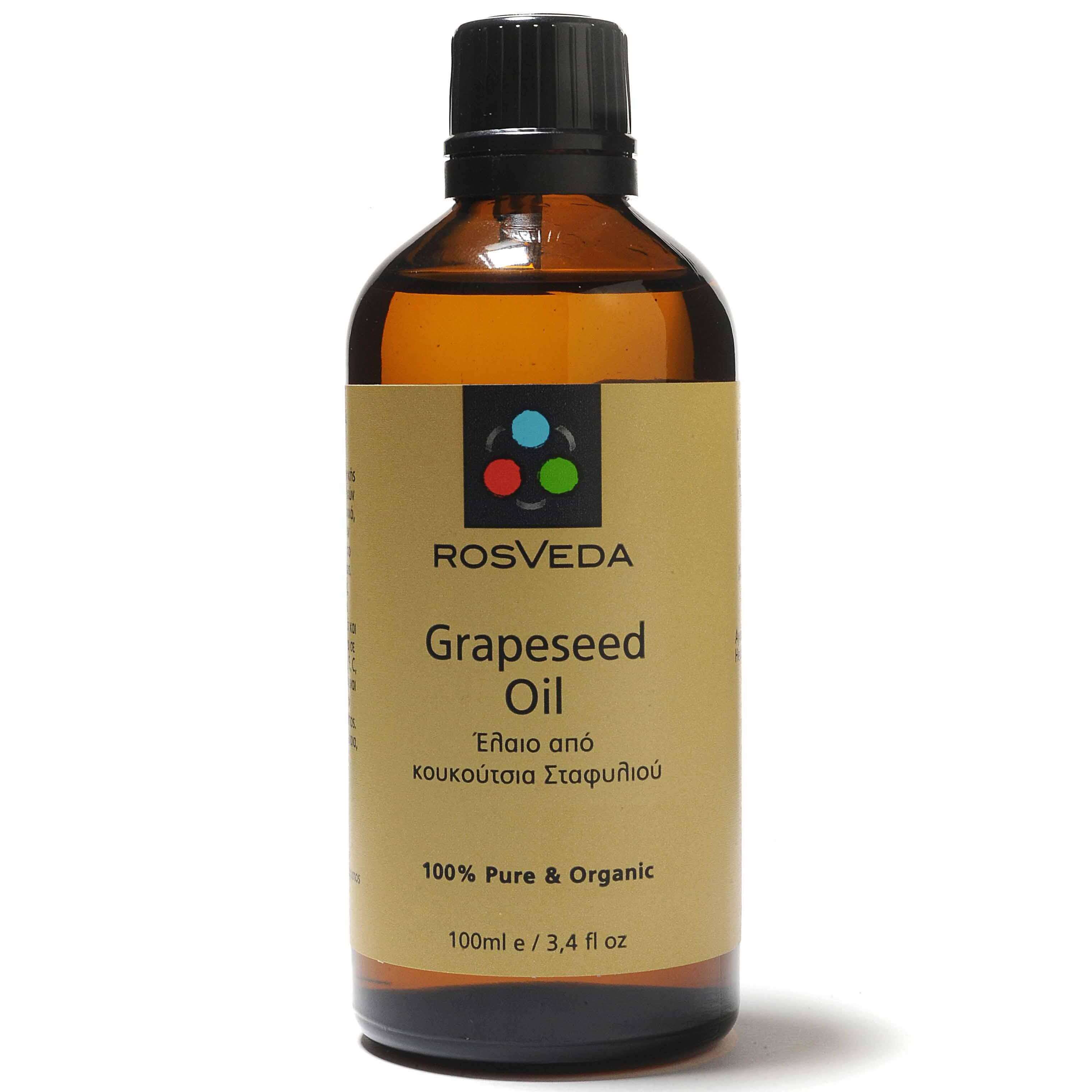 RosVeda Grapeseed Oil, 100% Φυτική Σύνθεση, Βιολογικό Έλαιο από Κουκούτσι Σταφυλιού, Βάση Ανάμειξης Αιθέριων Ελαίων 100ml