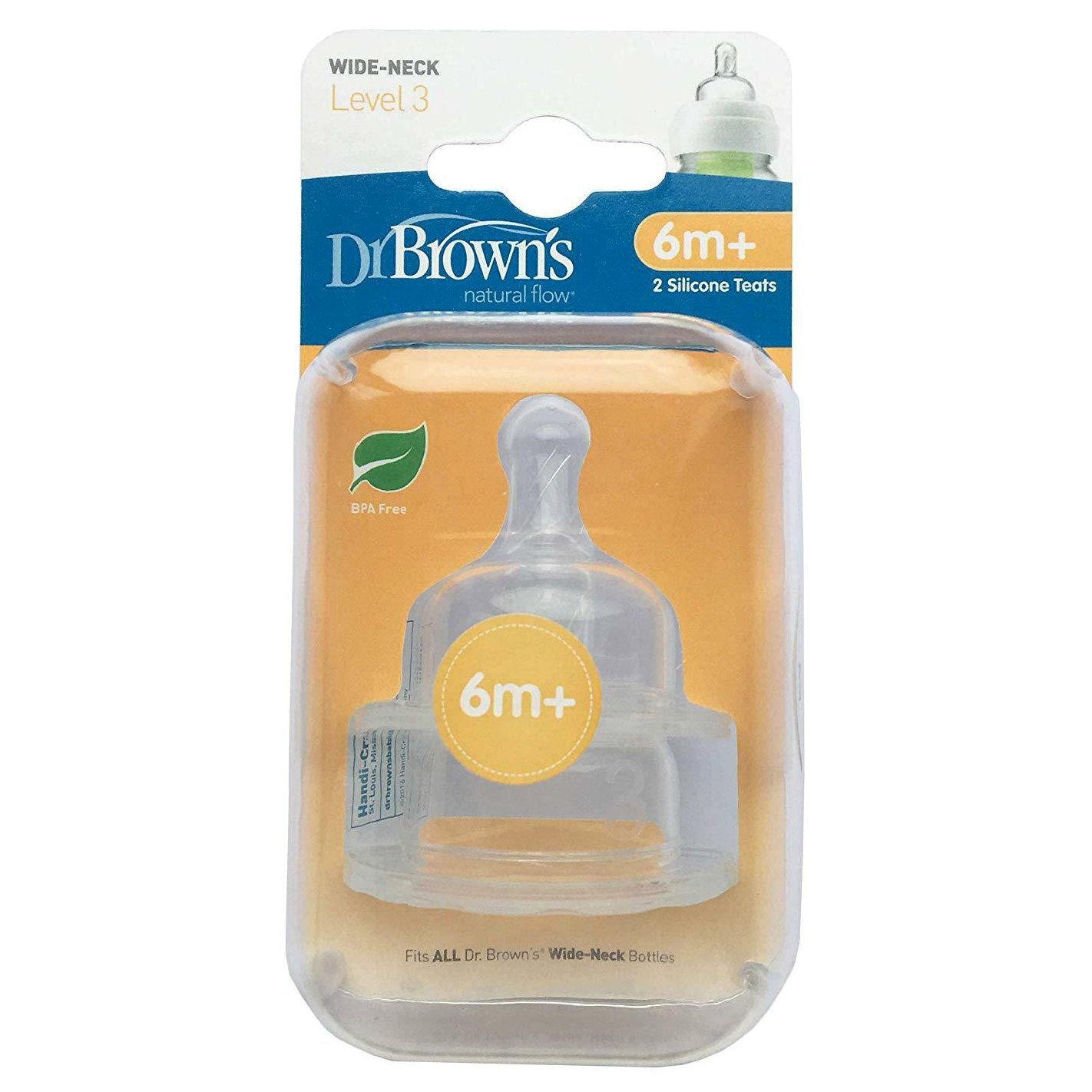 Dr. Browns Options Θηλές Σιλικόνης για Μπιμπερό με Φαρδύ Λαιμό 6m+ 2τμχ