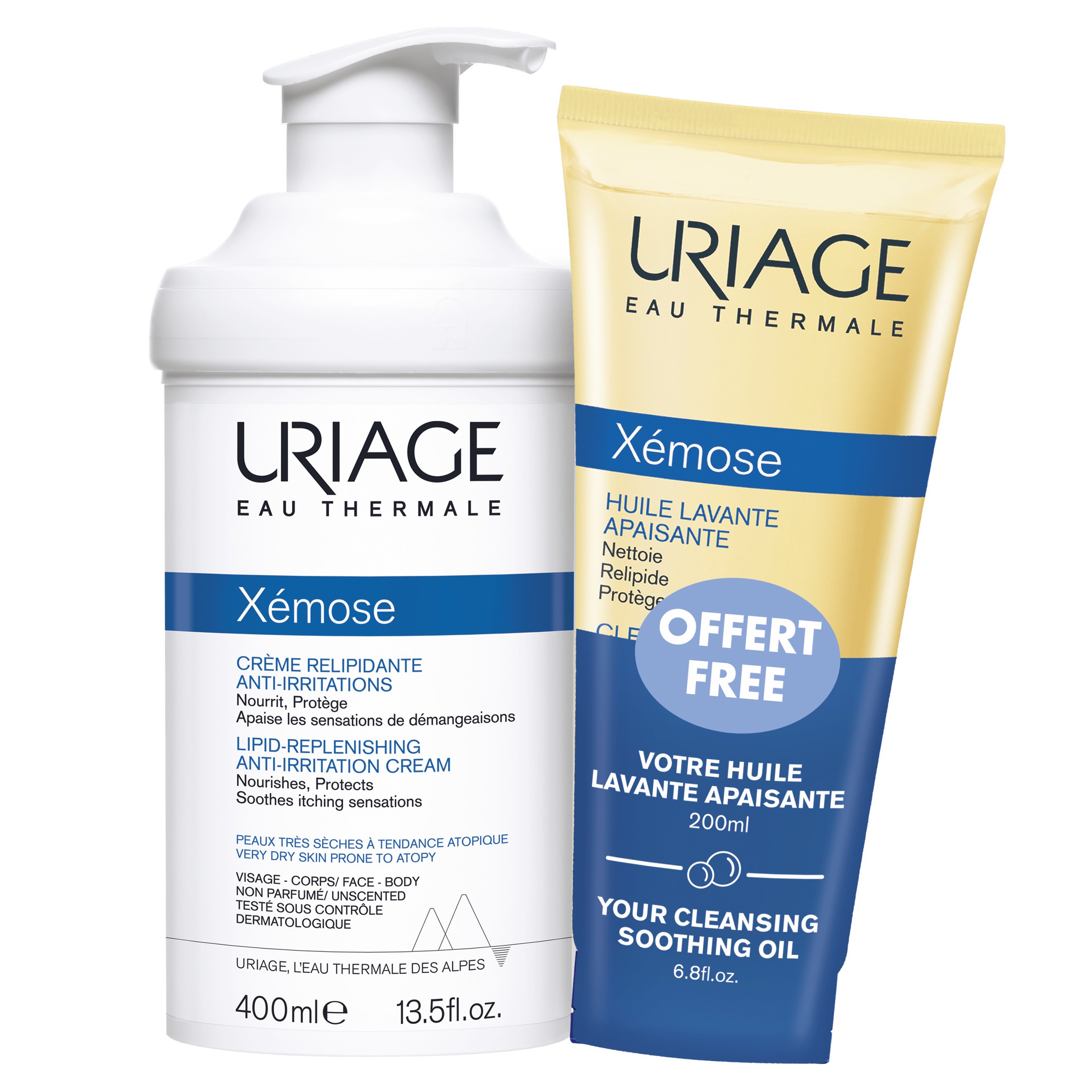 Uriage Promo Eau Thermale Xemose Lipid-Replenishing Anti-Irritation Cream 400ml & Xemose Cleansing Soothing Oil 200ml