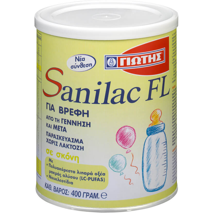 Sanilac FL Γάλα για Βρέφη από την Γέννηση, Χωρίς Προσθήκη Λακτόζης 400gr