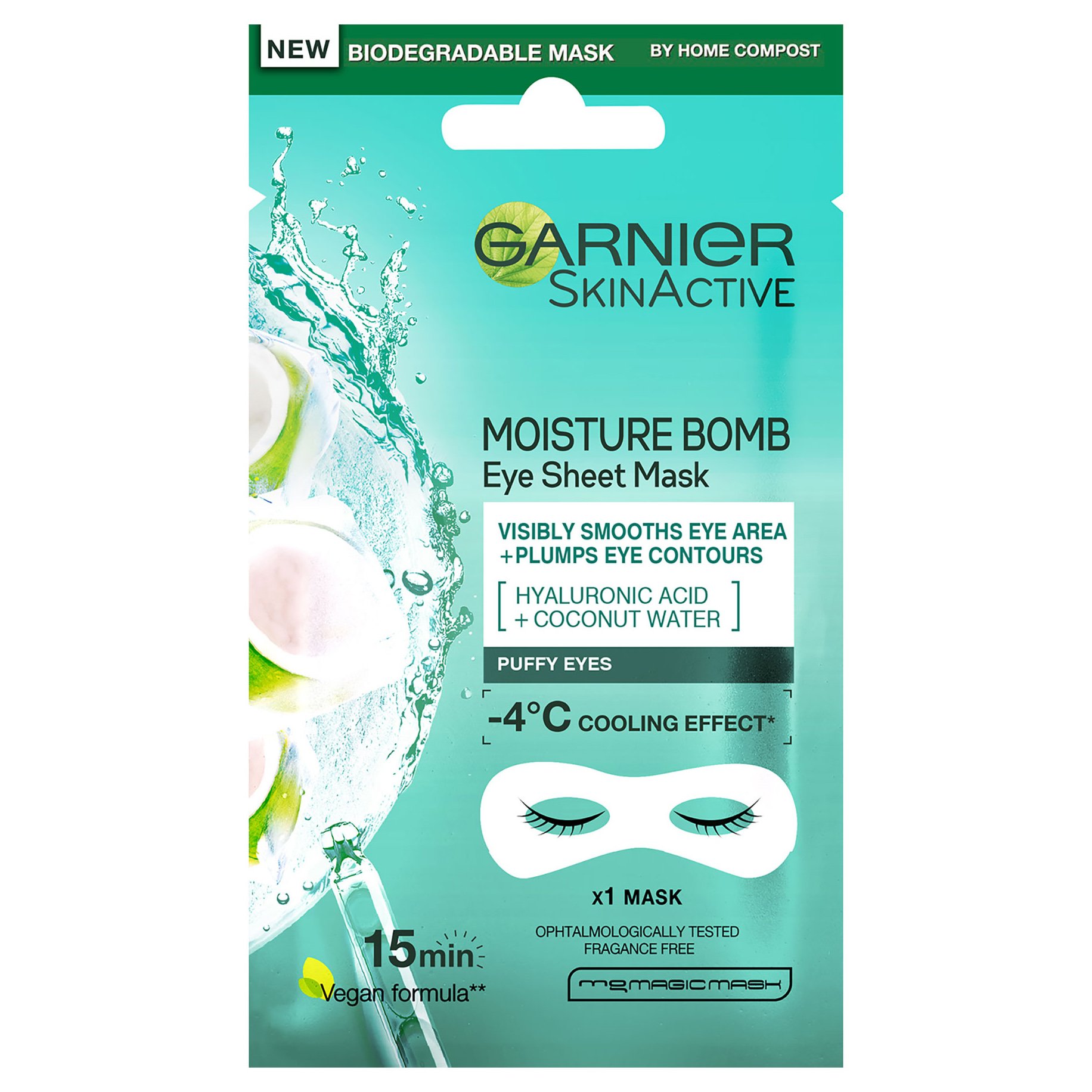 Garnier Garnier Skinactive Moisture Bomb Eye Sheet Mask Ενυδατική Υφασμάτινη Μάσκα Ματιών με Νερό Καρύδας & Υαλουρονικό Οξύ 1x6g
