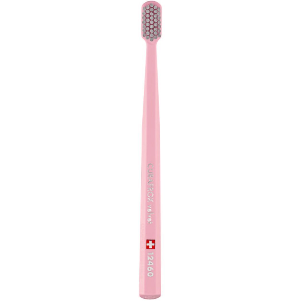 Curaprox CS 12460 Velvet Toothbrush Οδοντόβουρτσα με Εξαιρετικά Απαλές & Πυκνές Ίνες Curen για Πολύ Ευαίσθητα Δόντια 1 Τεμάχιο - Ροζ / Γκρι