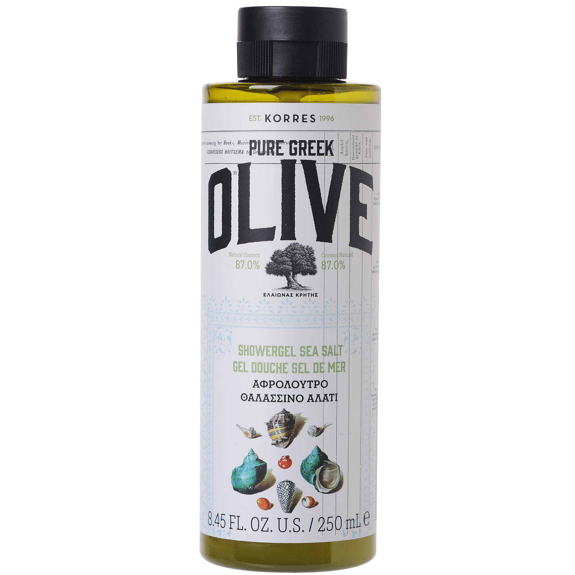 Korres Pure Greek Olive Shower Gel Sea Salt Ενυδατικό Αφρόλουτρο με Νότες από Θαλασσινό Αλάτι 250ml