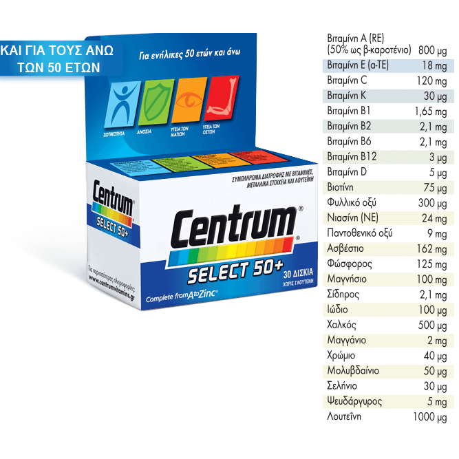 Centrum Select 50+ Complete from A to Zinc, Συμπλήρωμα Διατροφής Με Ειδικά Ισορροπημένη Σύνθεση 60 Δισκία
