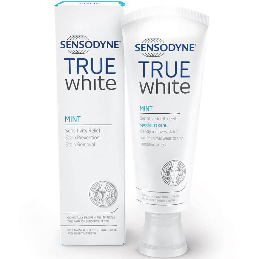 Sensodyne True White Mint Toothpaste Εξειδικευμένη Οδοντόκρεμα Λεύκανσης για Ευαίσθητα Δόντια, 75ml