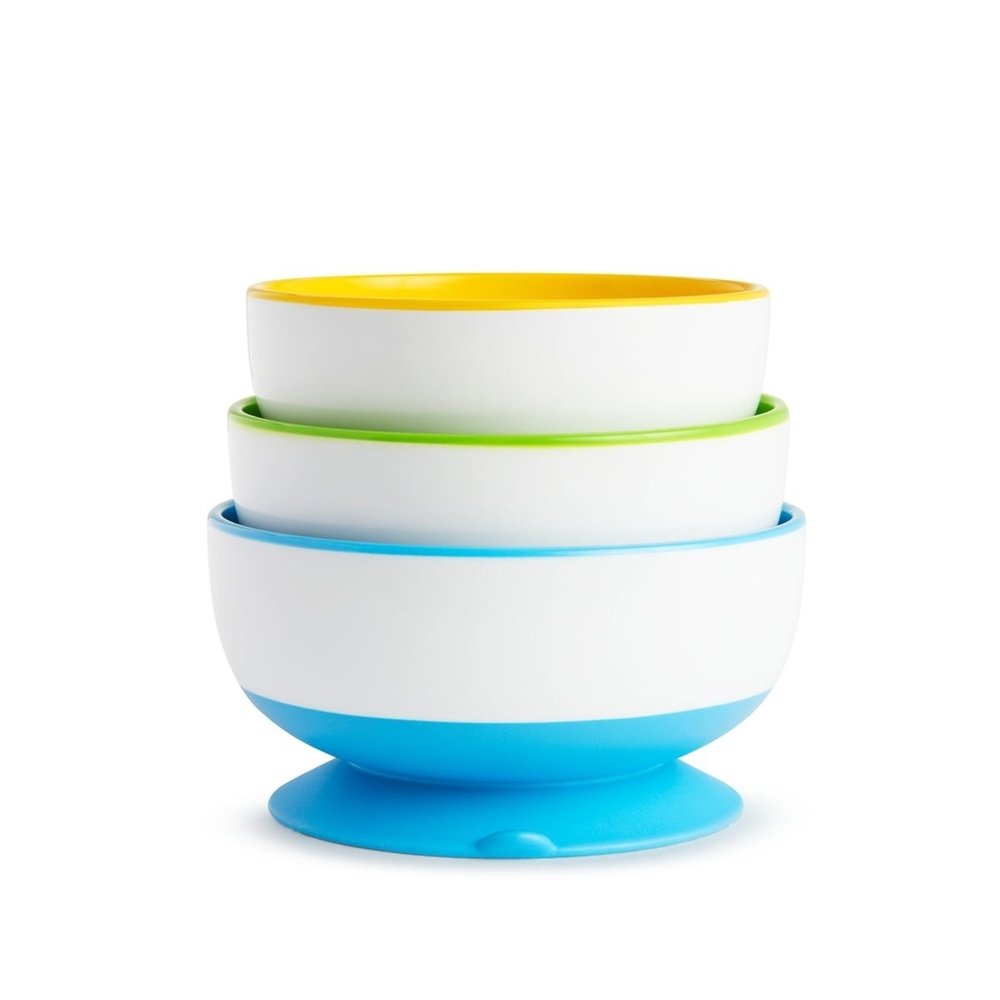 Munchkin Stay Put Bowl Πολύχρωμα Μπωλ Φαγητού με Βεντούζα Στήριξης 3 Τεμάχια