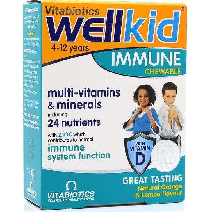 Vitabiotics Wellkid Immune Συμπλήρωμα Διατροφής για την Ενίσχυση του Ανοσοποιητικού Συστήματος των Παιδιών, 4-12 Ετών 30chew tbs
