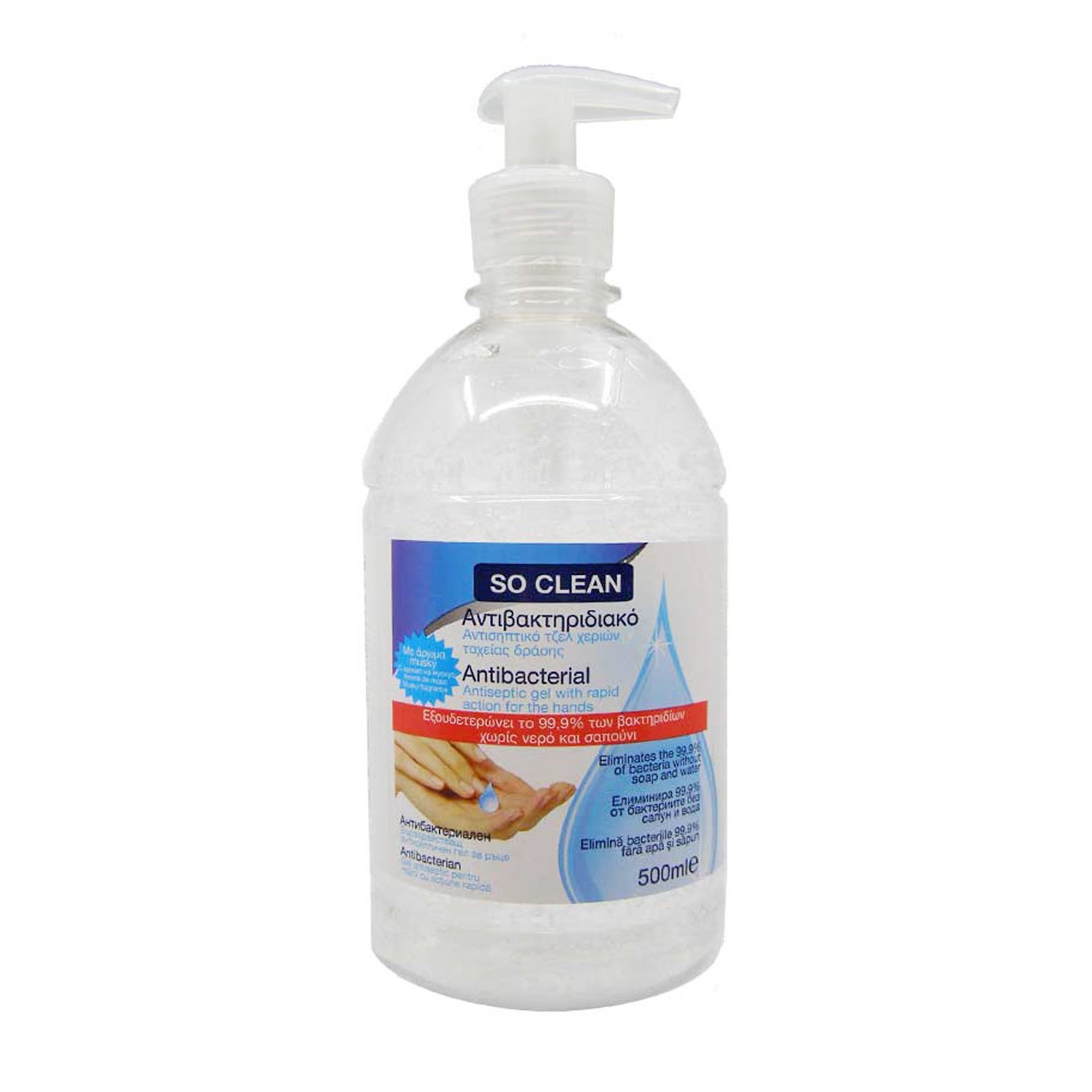 So Clean Αντιβακτηριδιακό Αντισηπτικό Gel Χεριών Ταχείας Δράσης 500ml