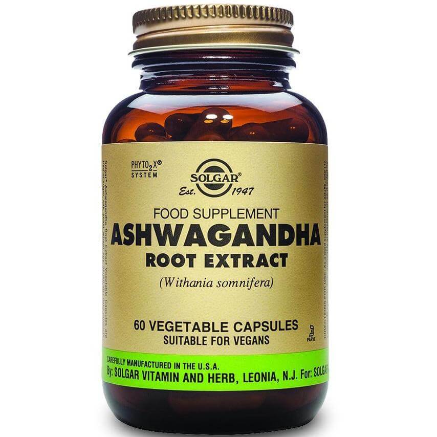 Solgar Food Supplement Ashwagandha Root Extract Συμπλήρωμα Διατροφής με Αντιμικροβιακή & Αντιφλεγμονώδη Δράση 60veg.caps