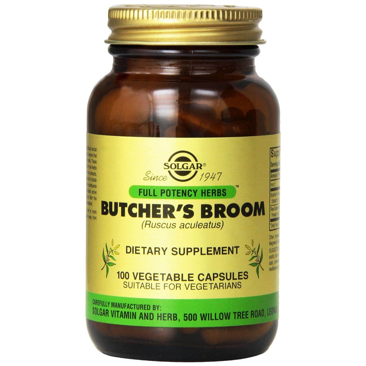 Solgar Butcher’s Broom Συμπλήρωμα Διατροφής με Αγγειοσυσταλτικές Ιδιότητες, Κατάλληλο για Άτομα με Ευρυαγγείες 100 veg.caps