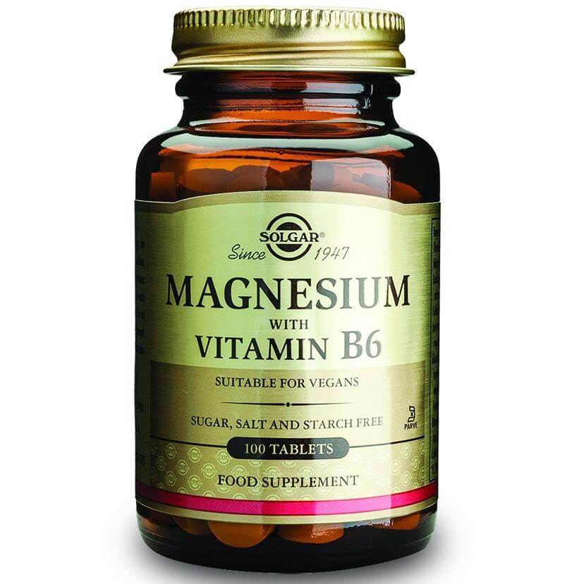 Solgar Magnesium + Β6 Συμπλήρωμα Διατροφής που Καταπολεμά τις Ημικρανίες & Μειώνει τις Περιπτώσεις Κράμπας 100 tablets