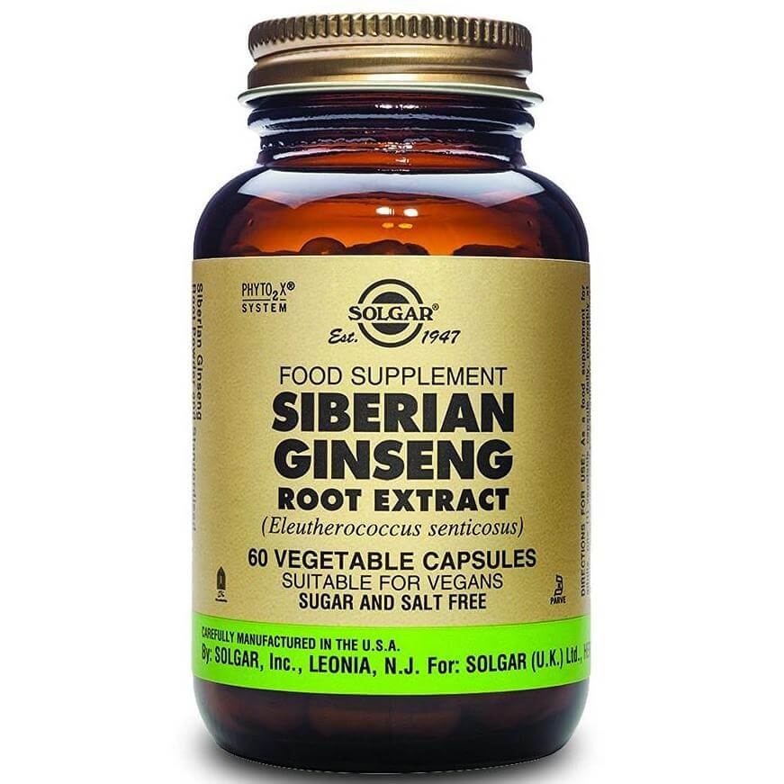 Solgar Sfp Siberian Ginseng Root Extract Συμπλήρωμα Διατροφής Τονώνει & Ενισχύει το Κεντρικό Νευρικό Σύστημα 60veg.caps