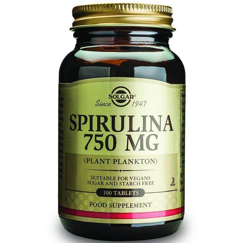 Solgar Spirulina 750mg Συμπλήρωμα Διατροφής μια Υπερπλήρης Πολυβιταμίνη για τον Οργανισμό 100tablets