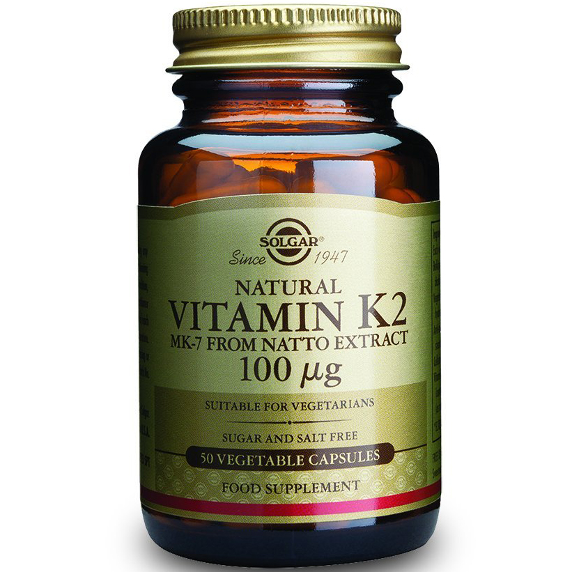 Solgar Vitamin Κ2 100μg Συμπλήρωμα Διατροφής, Απαραίτητο στην Ομαλή Πήξη του Αίματος & στην Υγεία των Αρτηριών 50veg.caps