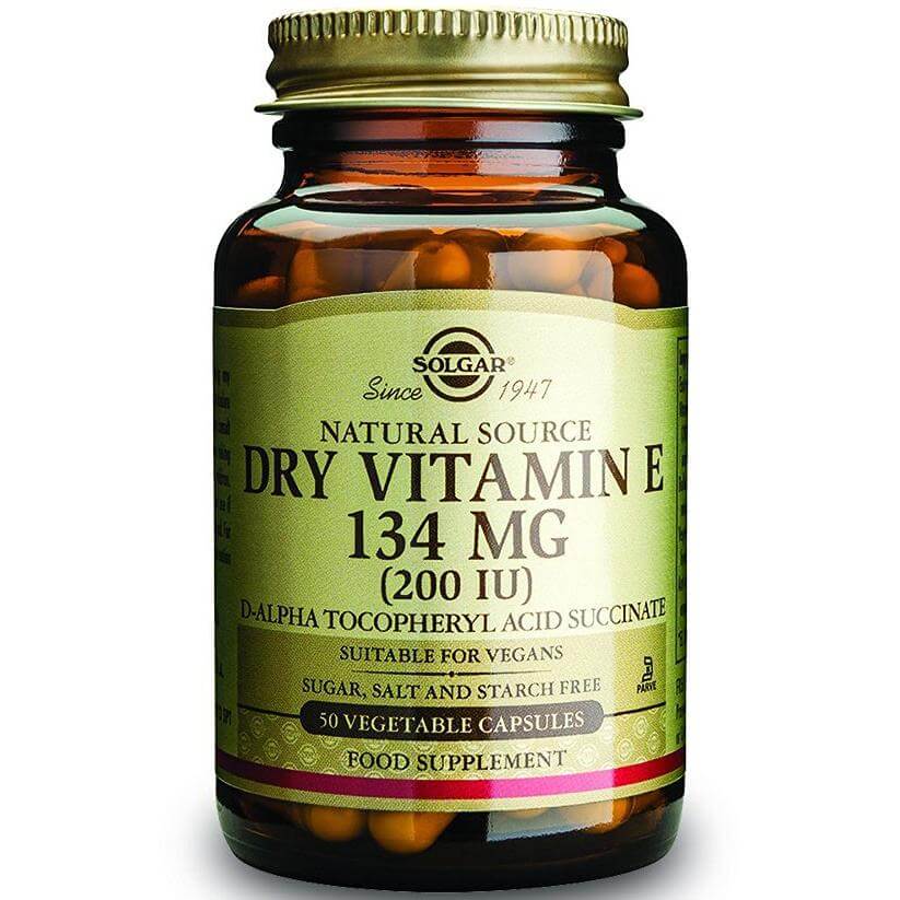 Solgar Vitamin E Dry Συμπλήρωμα Διατροφής, Παρέχει Φυσικής Πηγής Βιταμίνη Ε σε Ξηρή Μορφή με Μεγαλύτερη Βιοδιαθεσιμότητα vegcaps – 200 iu 50veg.caps