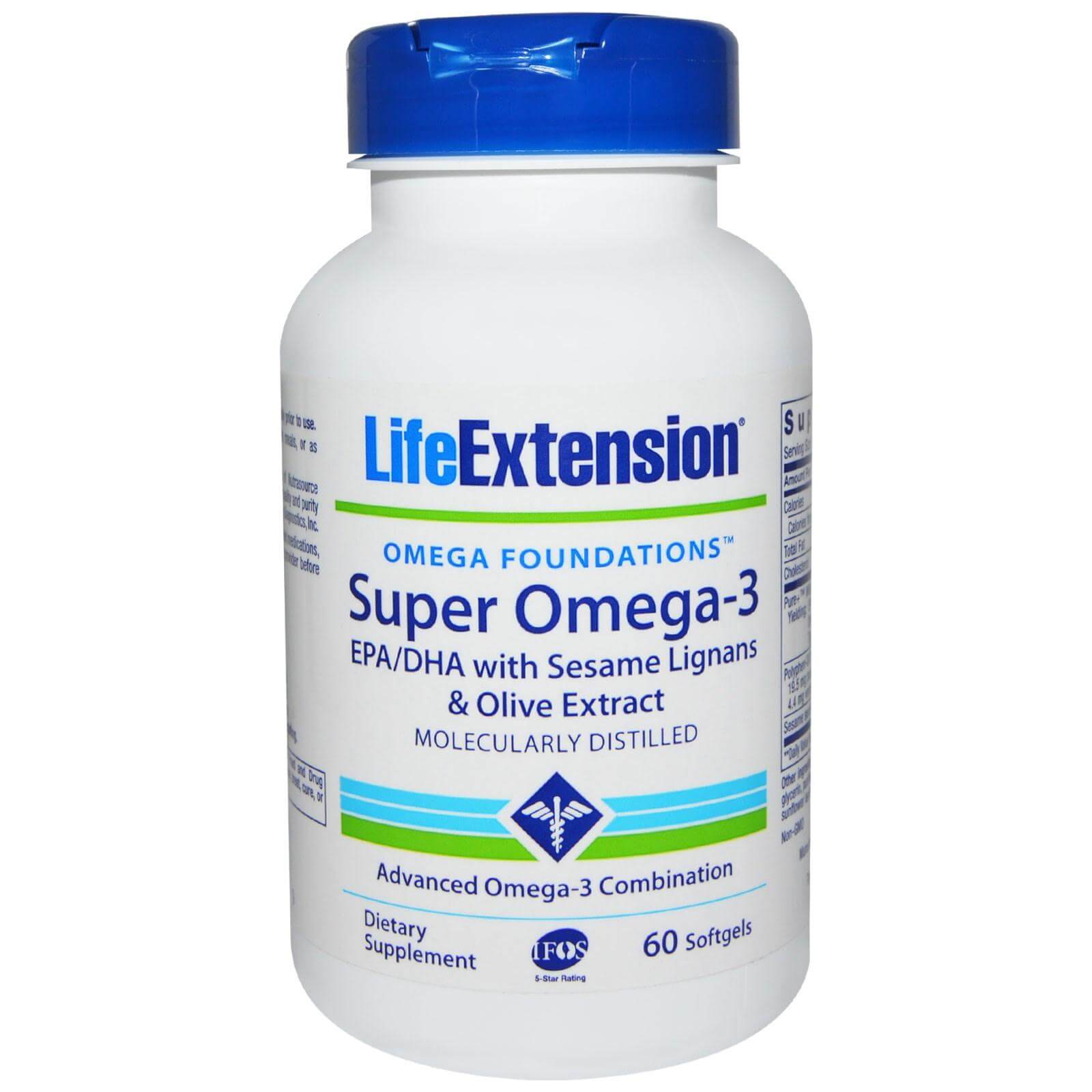 Life Extension Super Omega-3 EPA/DHA With Sesame Lignans & Olive Fruit Extract 60softgels