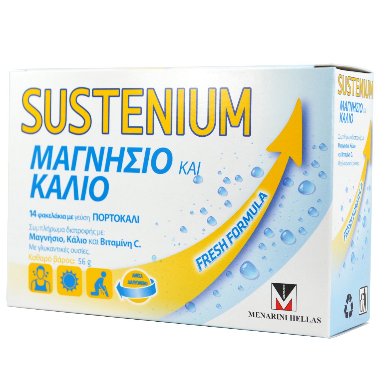 Menarini Sustenium Συμπλήρωμα Διατροφής με Μαγνήσιο, Κάλιο & Βιταμίνη C με Γεύση Πορτοκάλι 14Sachets