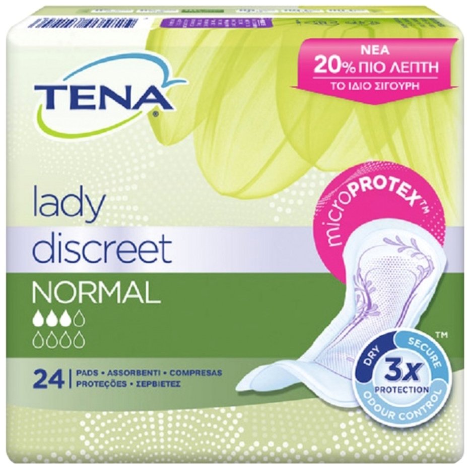 Tena Lady Discreet Normal 24 Τεμάχια Σερβιέτες με Φτερά για Μέτριας Μορφής Ακράτειας