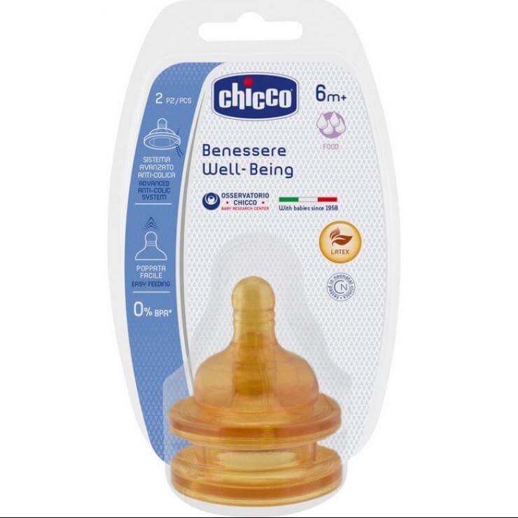 Chicco Θηλή Καουτσούκ 6m+ Ροή Φαγητού Σετ 2τμχ
