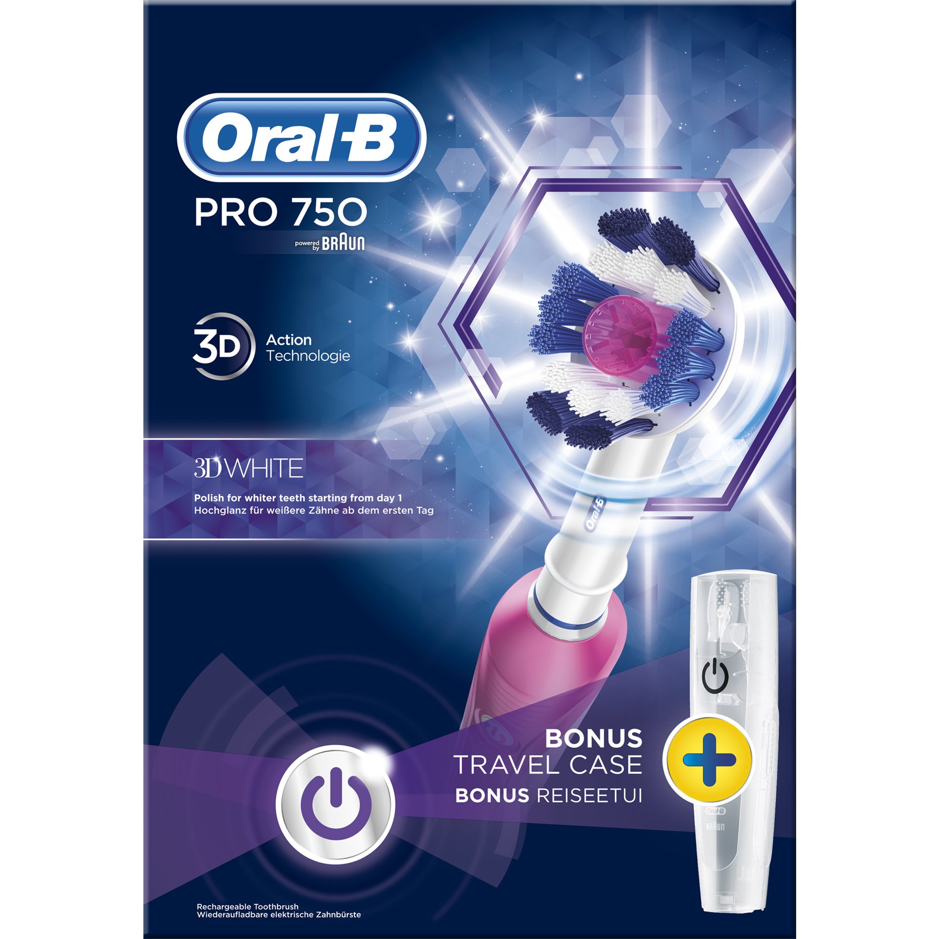 Oral-B Pro 750 3D White Special Edition Ηλεκτρική Οδοντόβουρτσα για Βαθύ Καθαρισμό σε Ροζ Χρώμα