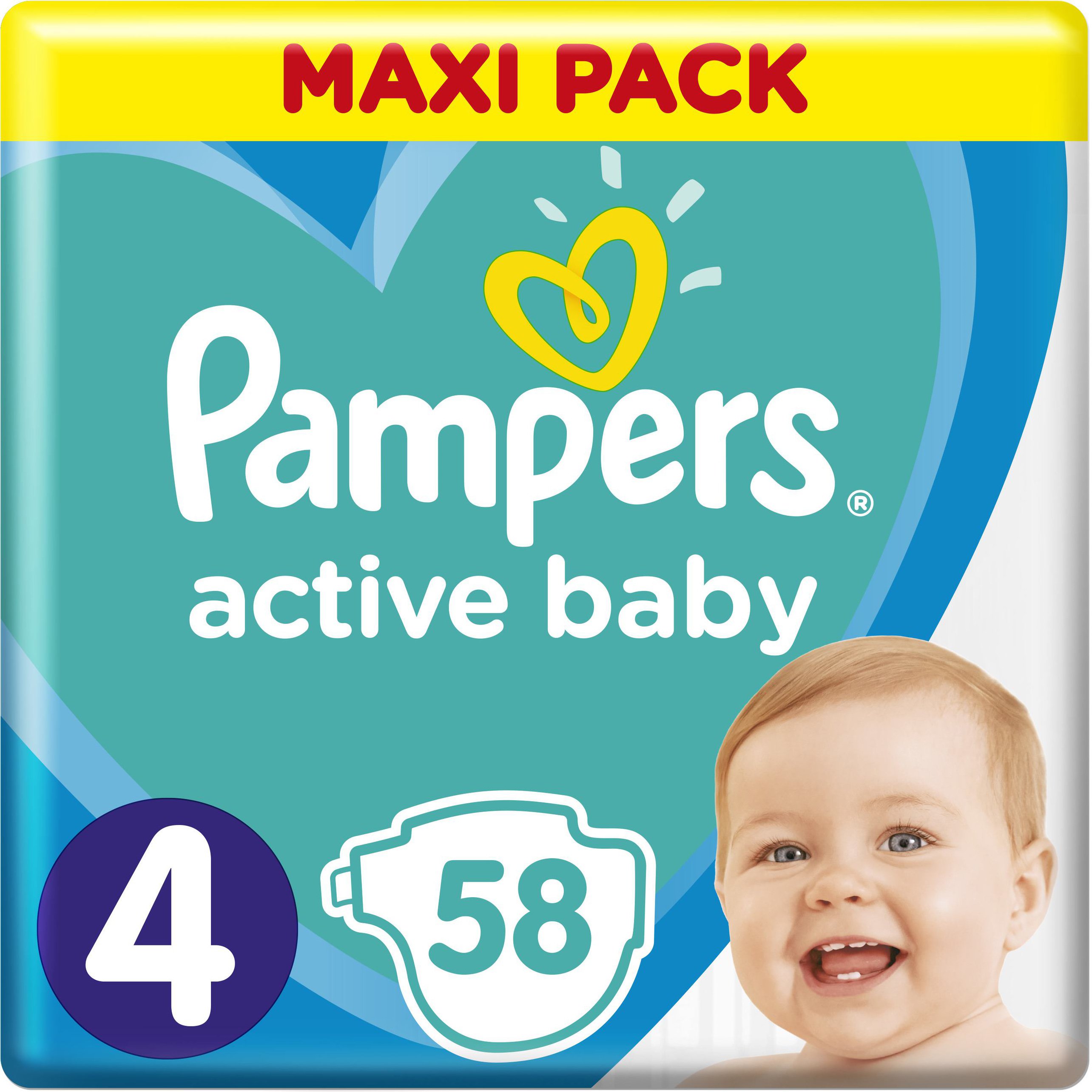 Pampers Active Baby Πάνες Maxi Pack No4 (9-14 kg), 58 Πάνες