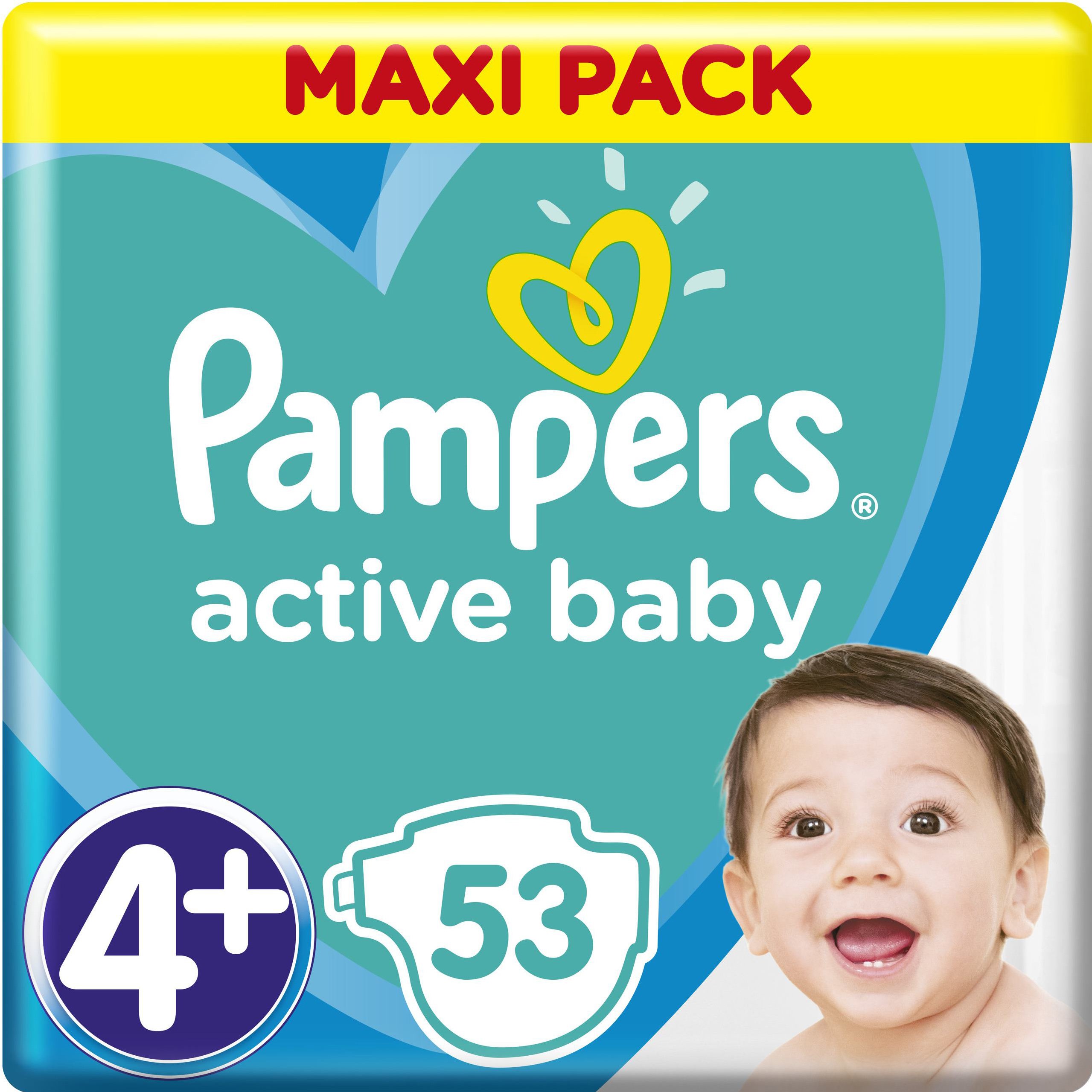 Pampers Active Baby Πάνες Maxi Pack No4+ (10-15 kg), 53 Πάνες