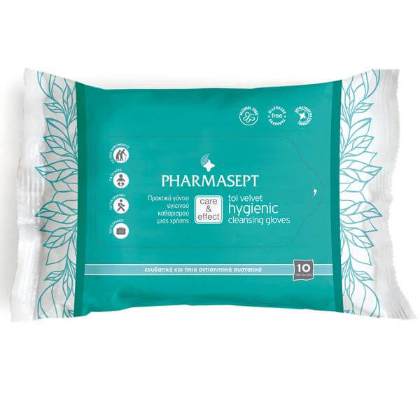 Tol Velvet Hygienic Cleansing Gloves 10τεμάχια – Pharmasept,Υγρά Γάντια μίας Χρήσης για Καθαρισμό & Υγιεινή Σώματος Χωρίς Νερό