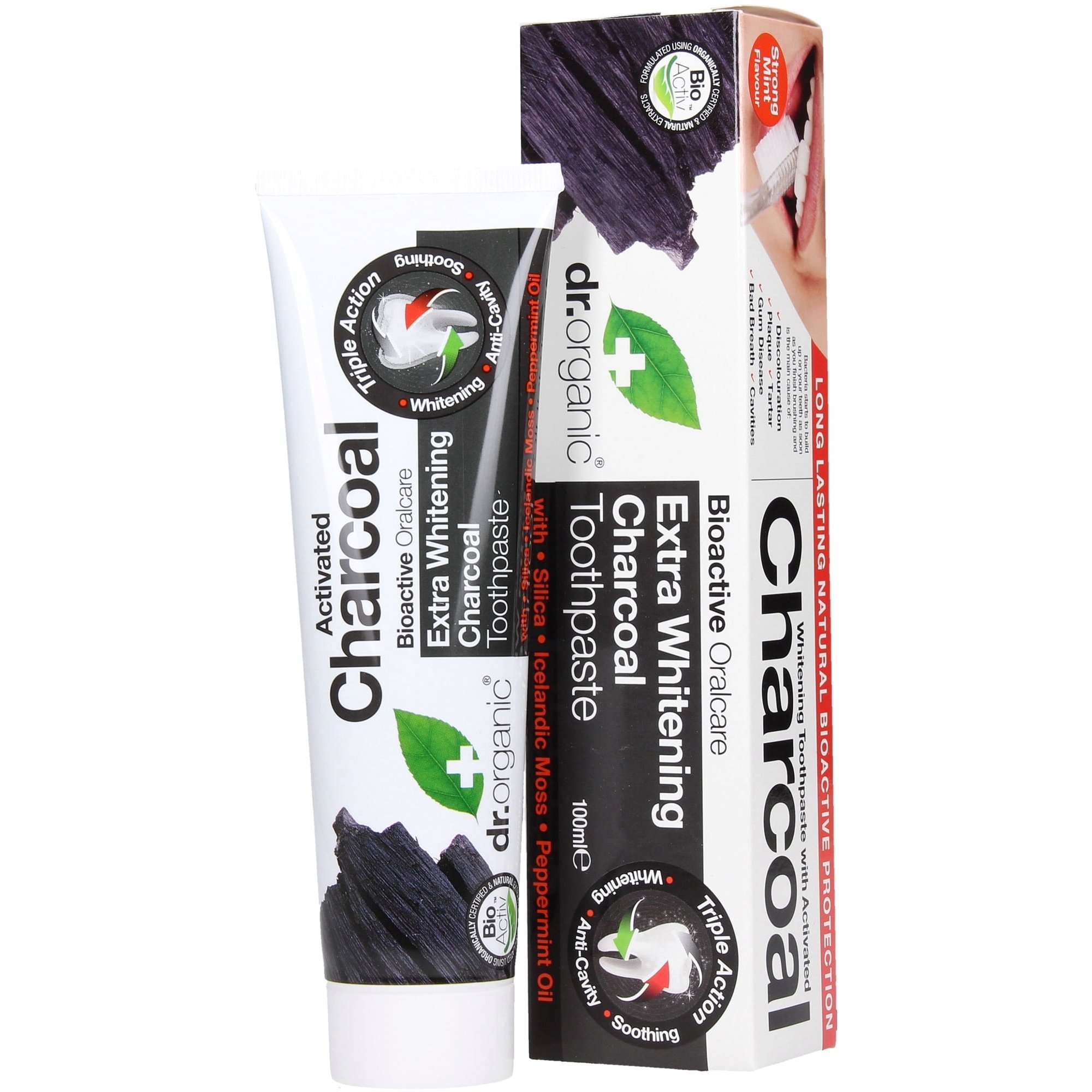 Dr.Organic Extra Whitening Charcoal Toothpaste Οδοντόκρεμα με Ενεργό Άνθρακα & Φθόριο 100ml