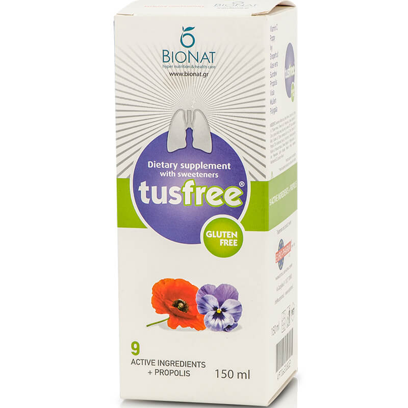 Bionat TusFree Συμπλήρωμα Διατροφής, Σιρόπι για τον Ξηρό, Παραγωγικό Βήχα & για την Ενίσχυση του Ανοσοποιητικού 150ml