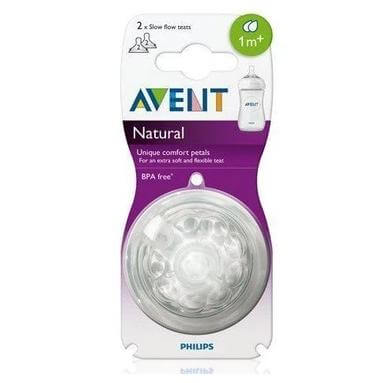 Avent Θηλή Natural 2 Οπών Αργής Ροής 1M+ (2 τεμάχια)