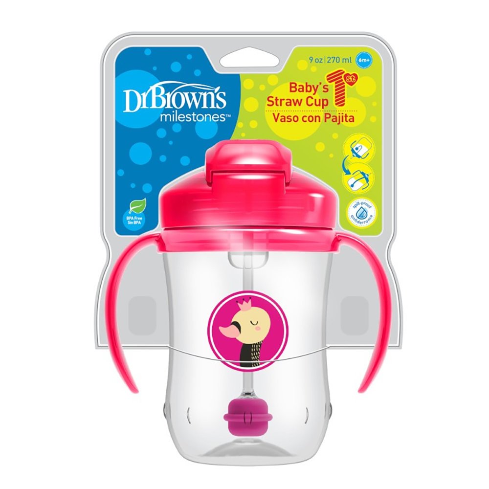 Dr Brown’s Baby’s First Straw Cup Κύπελλο με Εύπλαστο Καλαμάκι Ροζ TC91011 από 6 Μηνών 270ml