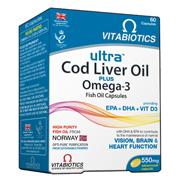 Vitabiotics Ultra Cod Liver Oil Plus Omega 3 Συνδυασμός Ωμέγα-3 Ιχθυελαίων Και Μουρουνέλαιου 60caps