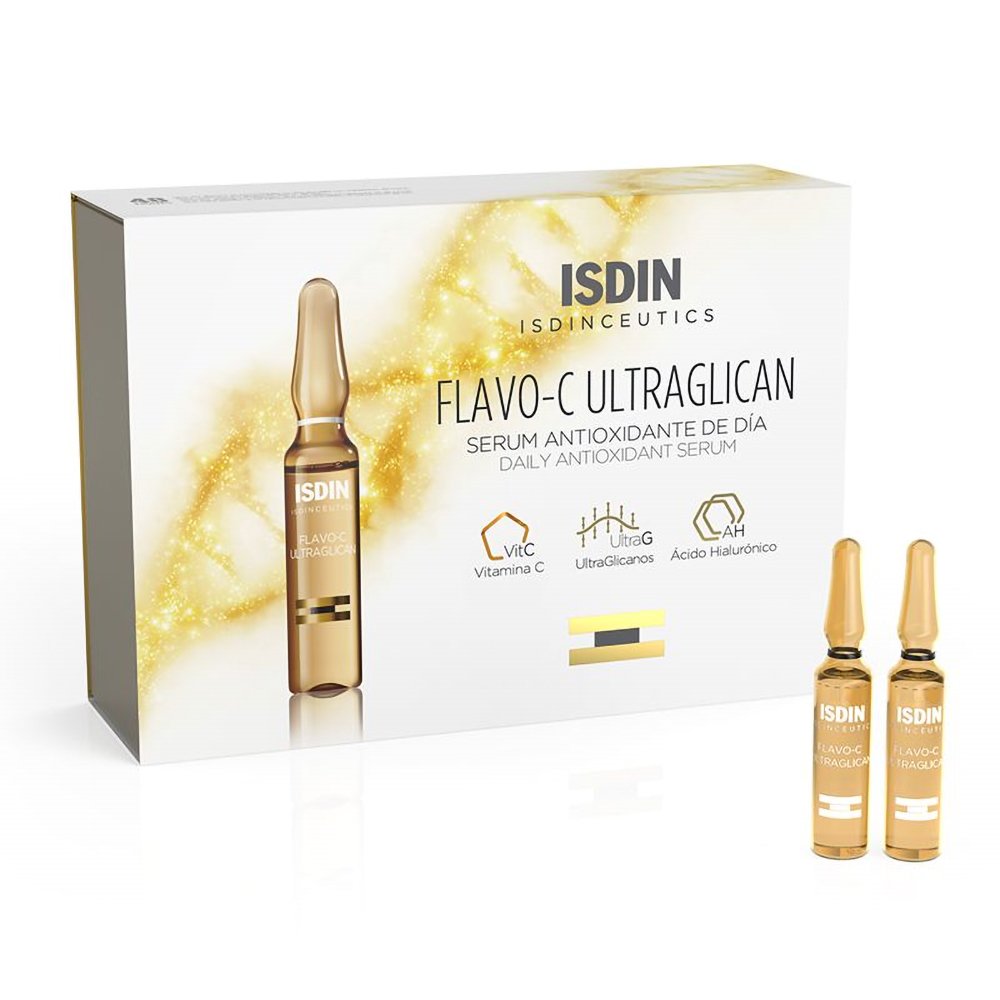 Isdin Isdinceutics Flavo-C Ultraglican Serum Καθημερινός Αντιοξειδωτικός Ορός Ενυδάτωσης Προσώπου 10 Ampoules x 2ml