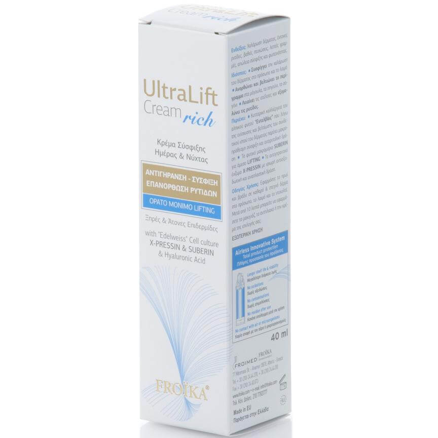 Froika UltraLift Cream Rich 24η Αντιγηραντική, Επανορθωτική Κρέμα Σύσφιξης, Ορατό Lifting για Ξηρές-Άτονες Επιδερμίδες 40ml