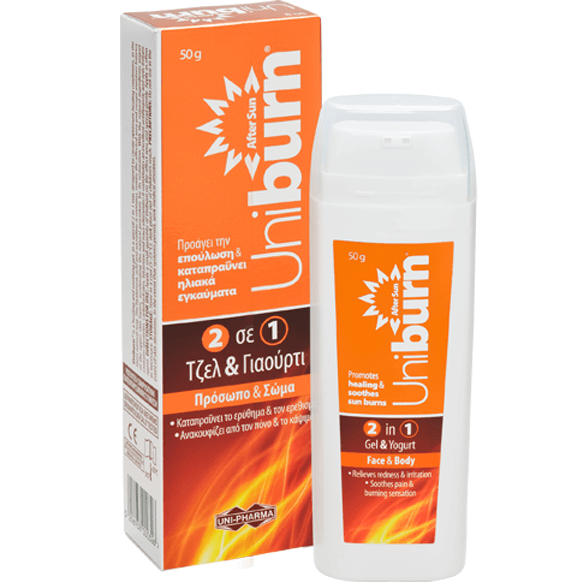 Uni-Pharma Uni-Pharma Uniburn After Sun 2 in 1 Gel & Yogurt Καταπραϋντική Κρέμα για Μετά τον Ήλιο 50gr