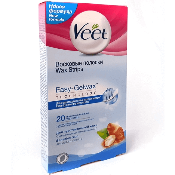 Veet Easy Gelwax Αποτριχωτικές Ταινίες Ποδιών Κρύο Κερί Ευαίσθητες για Επιδερμίδες 20 Ταινίες