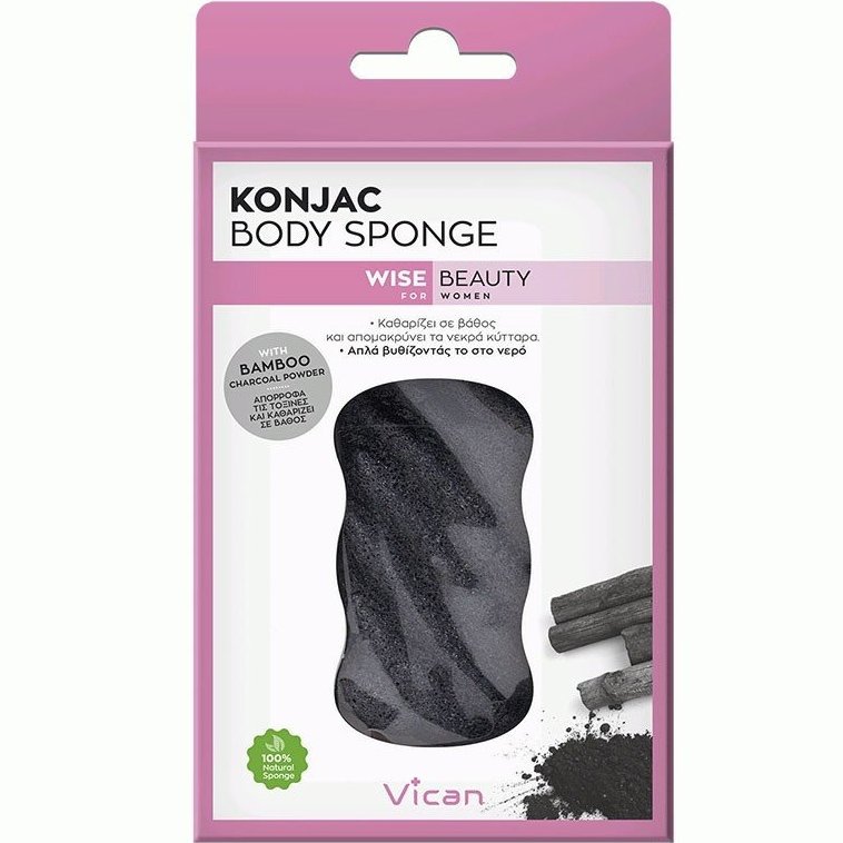 Vican Konjac Body Sponge Wise Beauty Σφουγγάρι Σώματος με Σκόνη Άνθρακα Bamboo για Απορρόφηση των Τοξινών από το Δέρμα 1 Τεμάχιο