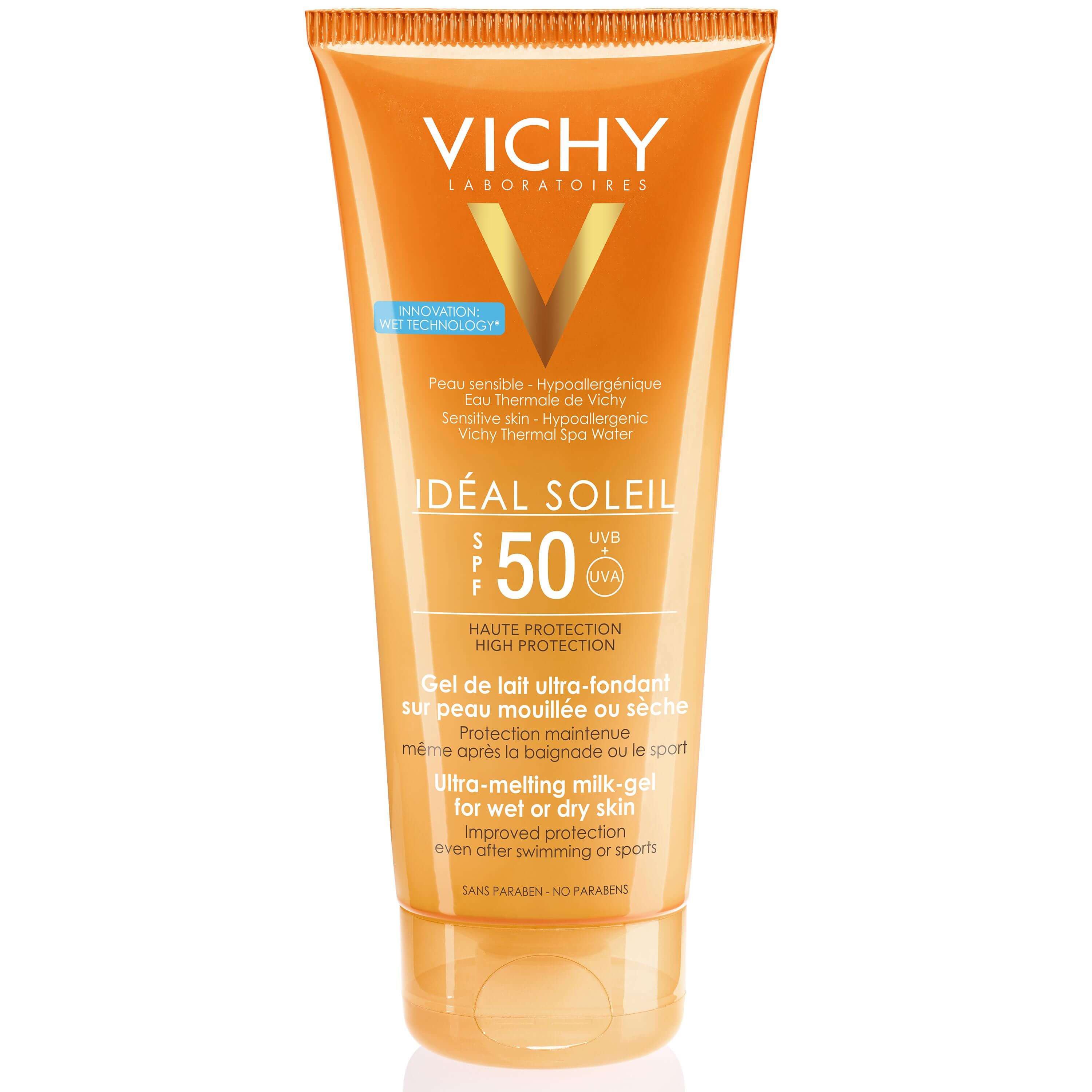 Vichy Ideal Soleil Spf50 Απαλό Αντηλιακό Γαλάκτωμα Gel για τη Προστασία της Νωπής ή Στεγνής Επιδερμίδας του Σώματος 200ml