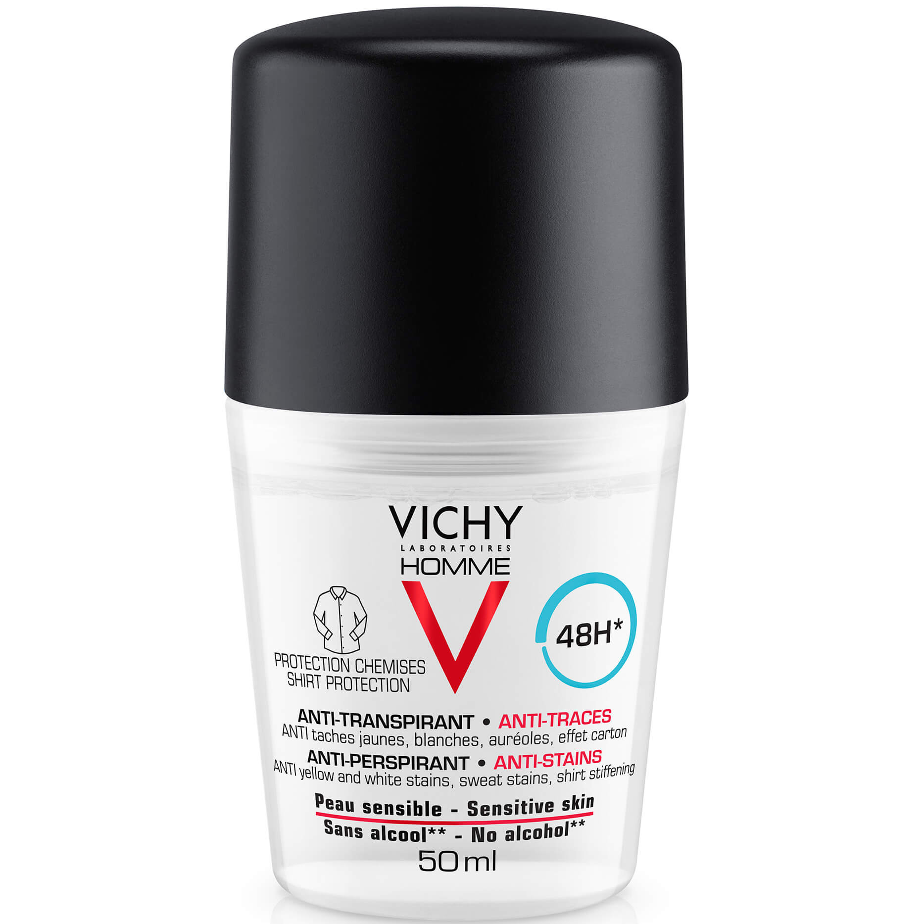 Vichy Homme Deo Anti-Stains 48H Ανδρικό Αποσμητικό Κατά της Εφίδρωσης, Προστατεύει από τα Σημάδια στα Ρούχα 50ml