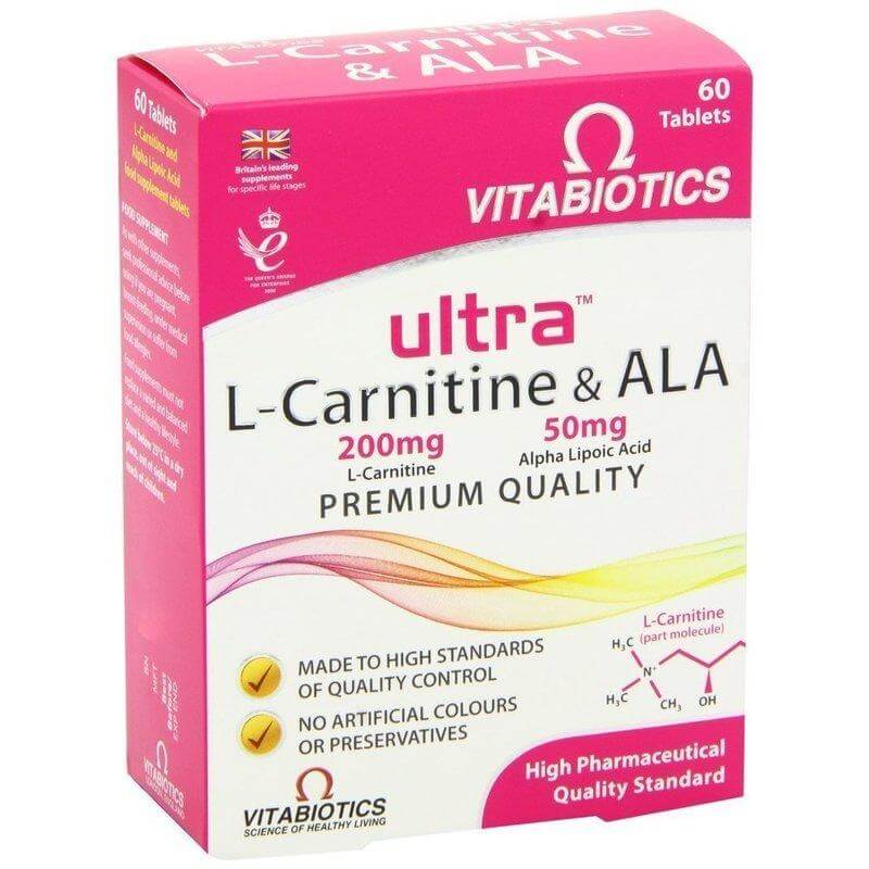 Vitabiotics Ultra L Carnitine & ALA Συμπλήρωμα Καρνιτίνης & Άλφα Λιποϊκού Οξέως για την Αύξηση της Παραγωγής Ενέργειας 60tabs