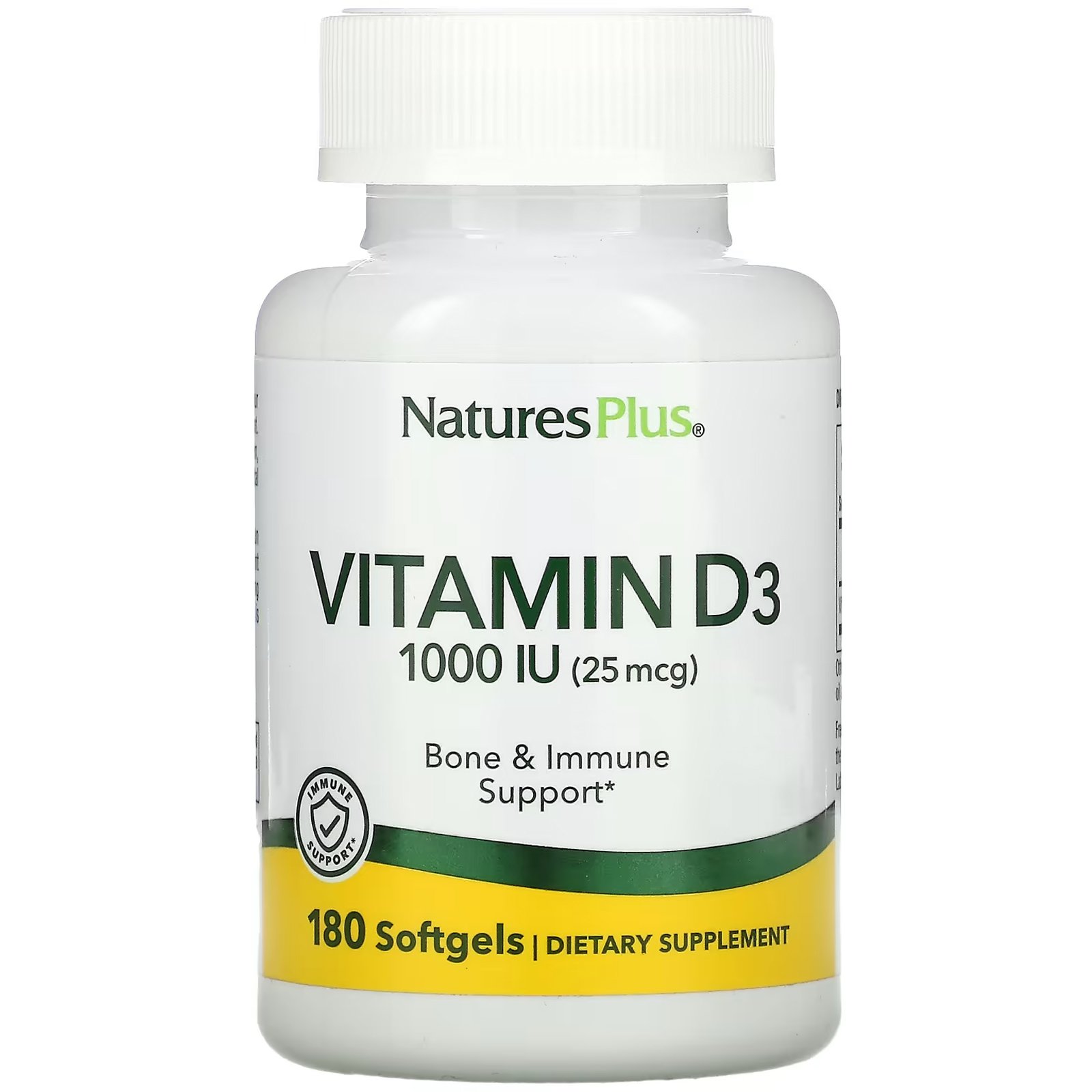Natures Plus Vitamin D3 1000IU Συμπλήρωμα Διατροφής με Βιταμίνη D3 για την Καλή Υγεία των Οστών 180softgels