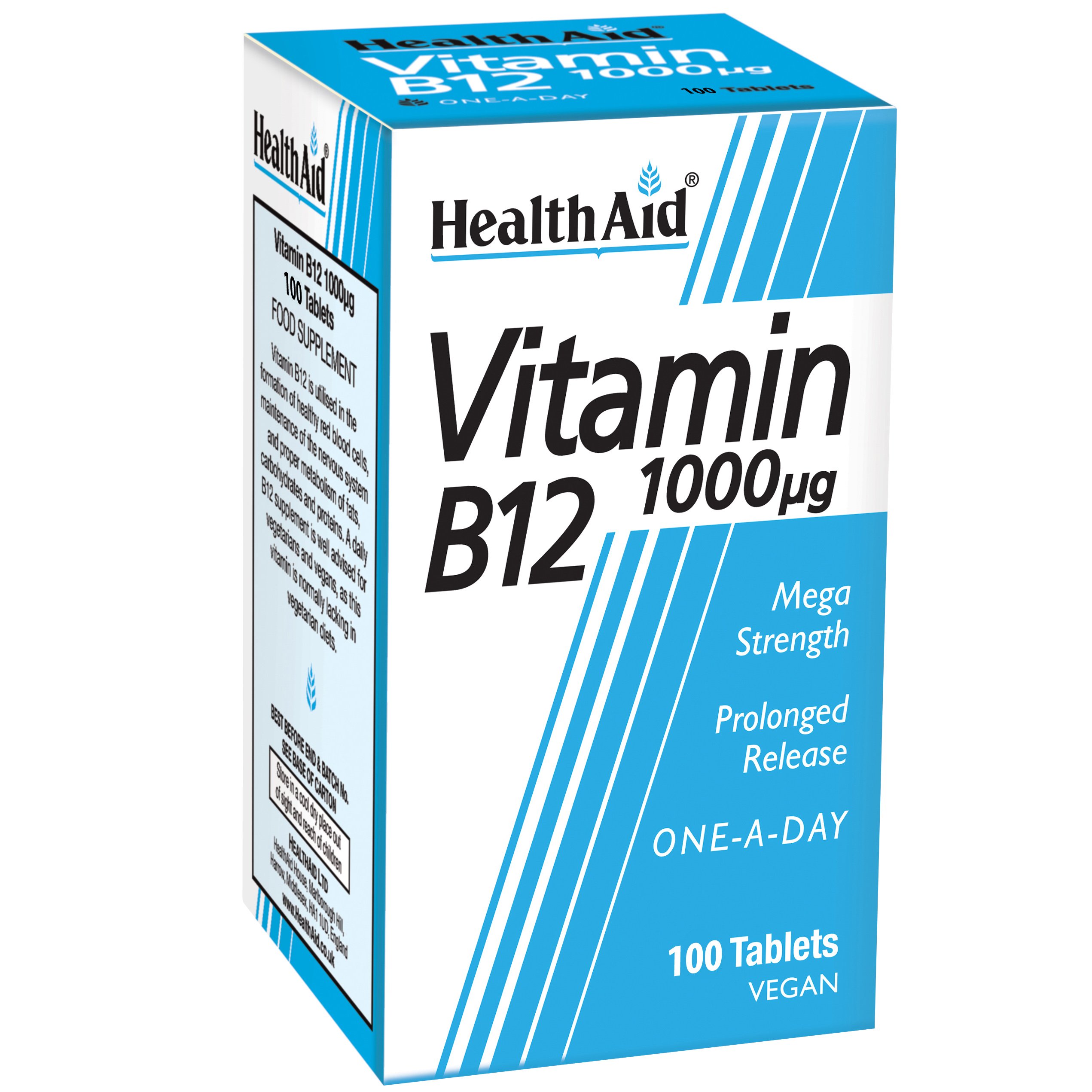 Health Aid Vitamin B12 1000mg Βιταμίνη B12 για την Καλή Λειτουργία του Νευρικού Συστήματος 100 veg. tabs