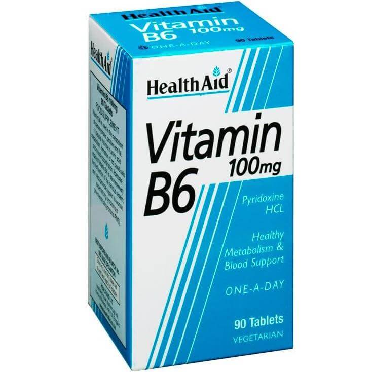Health Aid Vitamin B6 100mg Συμπλήρωμα Διατροφής Κατάλληλο Για Το Μεταβολισμό Των Υδατανθράκων, Λιπών & Πρωτεϊνών 90tabs