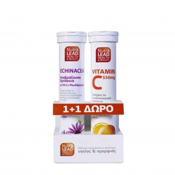 NutraLead Εχινάκεια Με Vit.C & Ψευδάργυρο Αναβρ. Βιταμίνη με Ευχάριστη Γεύση Λεμόνι 20 eff.tabs & ΔΩΡΟ Βιταμίνη C 550mg 20eff.