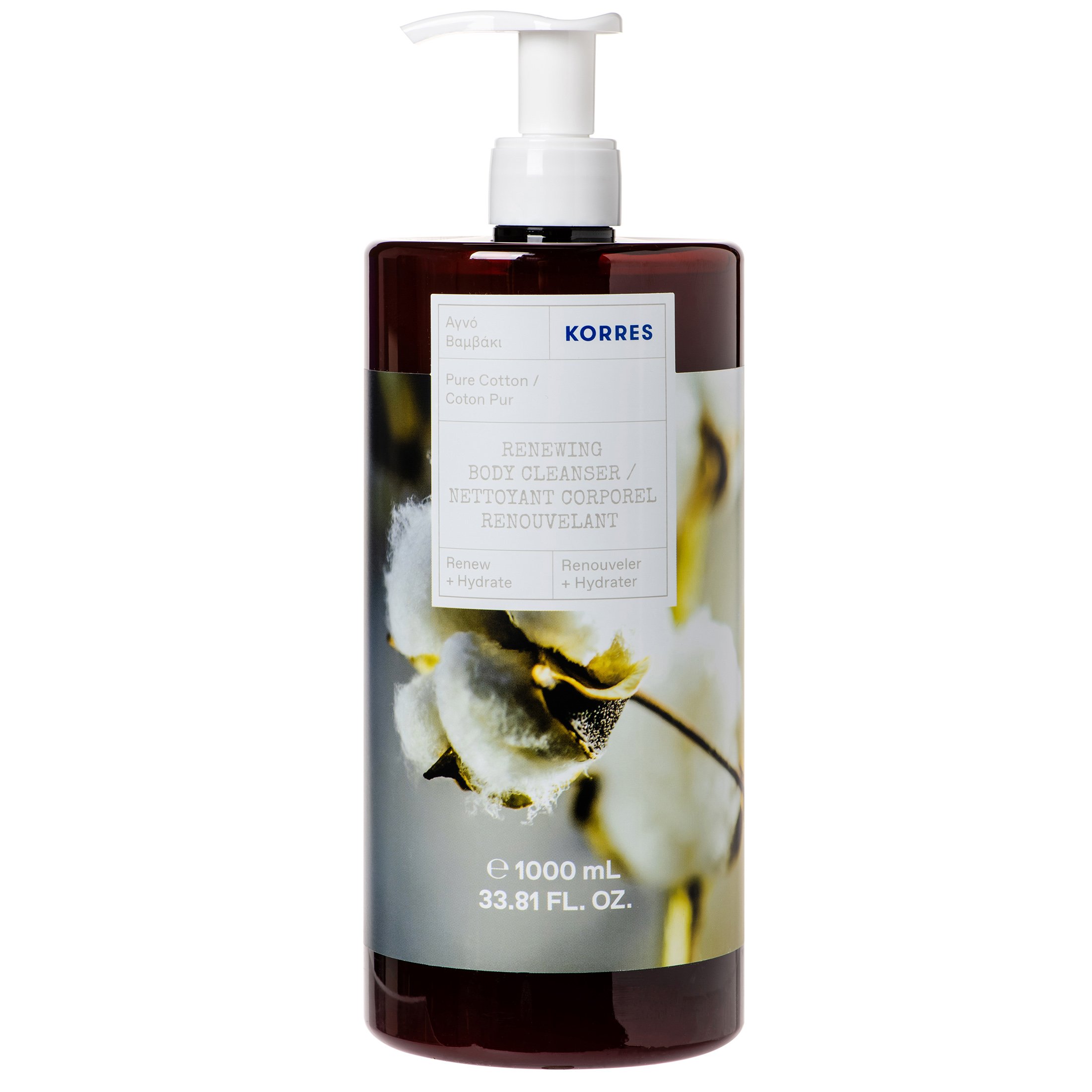 Korres Renewing Body Cleanser Pure Cotton Αναζωογονητικό Αφρόλουτρο με Άρωμα Ίριδας & Βαμβακιού 1000ml