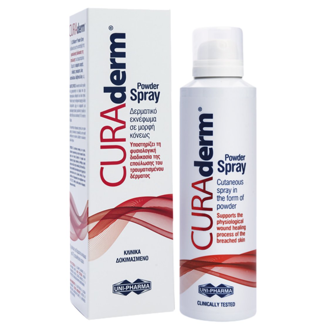 Uni-Pharma Uni-Pharm Curaderm Powder Spray Δερματικό Εκνέφωμα σε Μορφή Spray για Γρήγορη Επούλωση του Τραυματισμένου Δέρματος 125ml